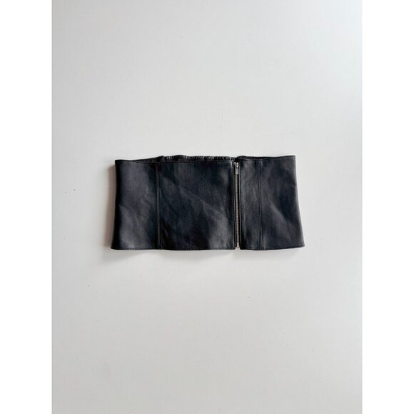 Zara Accessories - ZARA Black 100% Genuine Leather Zipper Stretch Wide Waist Corset Belt, Size M